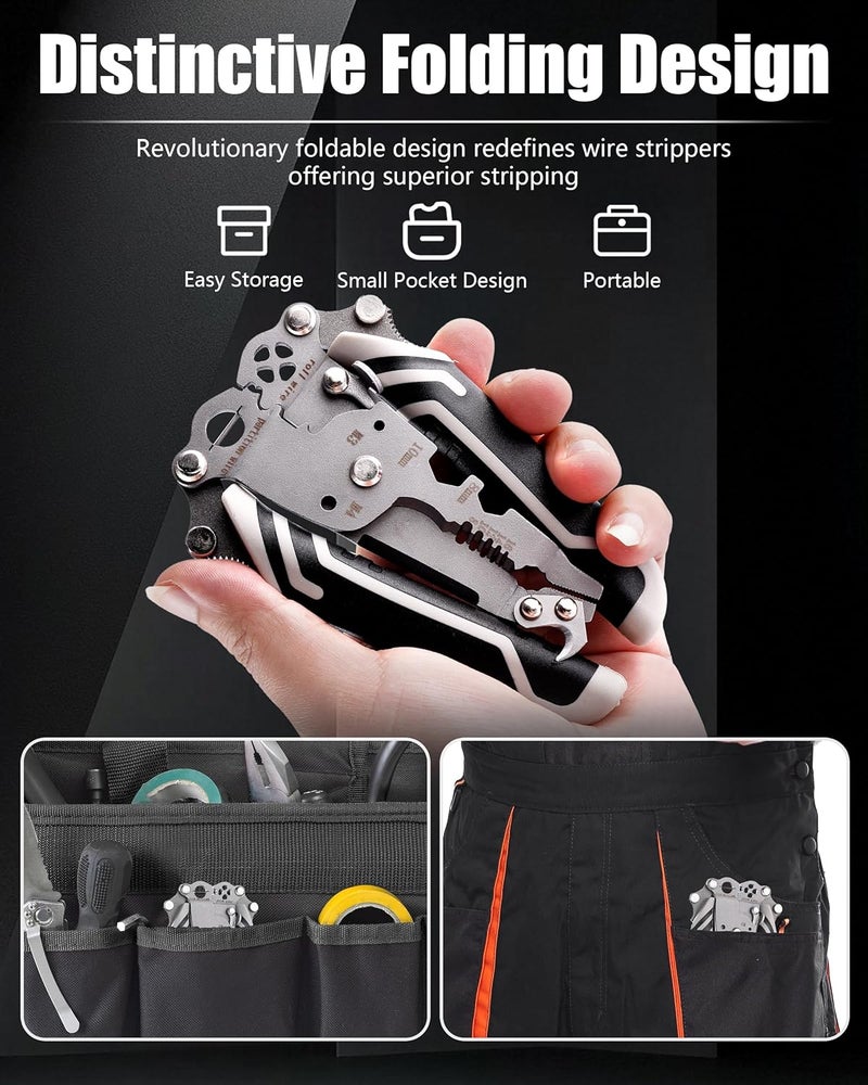 Fatio 18 In 1 Foldable Ｗire Stripper Crimper, Multifunctional Folding Wire Stripping Tool, Wire Strippers Electrical，Electric Cable Stripper, Cable Cutters with Plier, Crimper, Twister, Splitting, 1pcs - Image 2